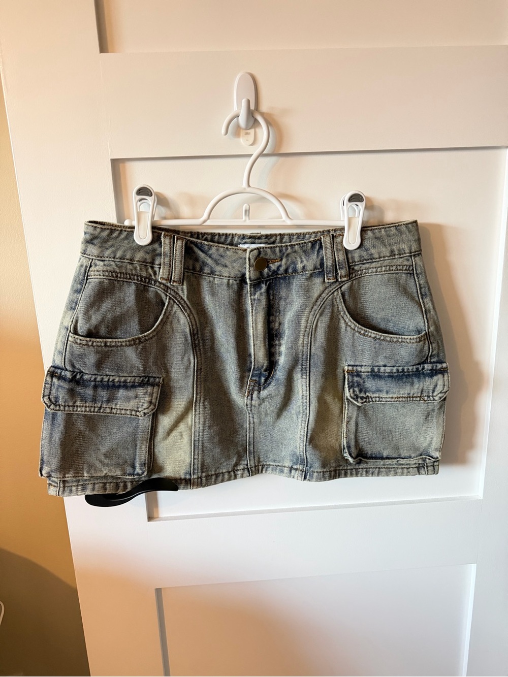 Fashion Nova Light Wash Denim Cargo Mini Skirt